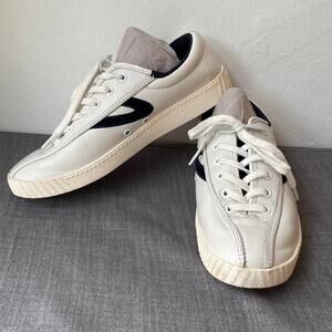 Tretorn Womens NYLITE PLUS 15 Sneaker Size 6 Navy Blue White Leather Shoes